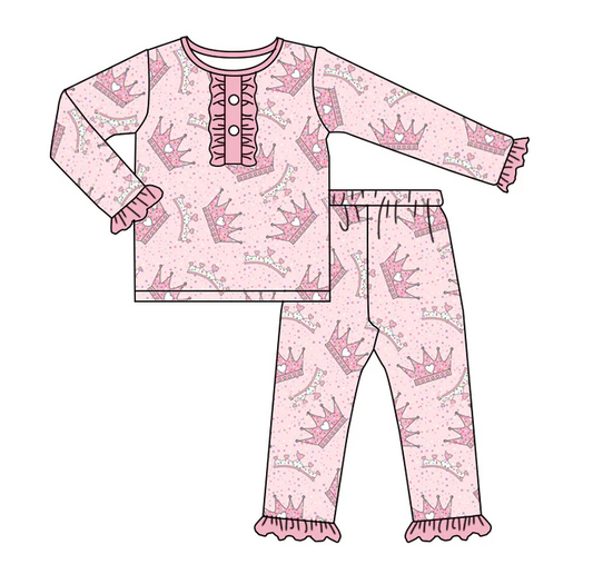 8.28 Baby Girls Pink Quenn 2pcs Pajamas Clothing Sets preorder(moq 5)