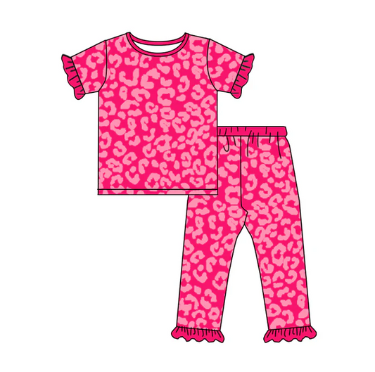 8.28 Baby Girls Pink Leopard Short Sleeve 2pcs Pajamas Clothing Sets preorder(moq 5)