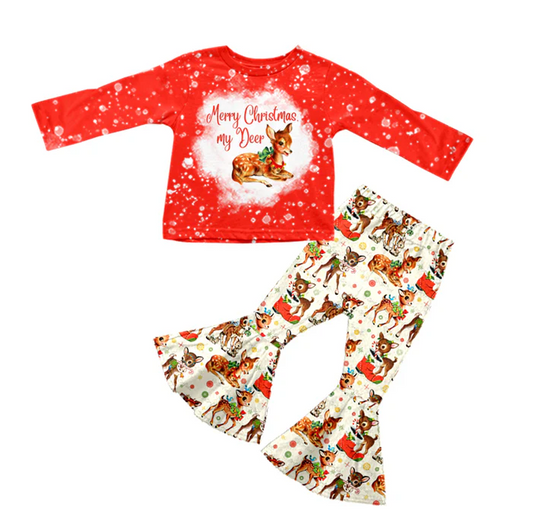 8.28 Baby Girls Christmas Deer Shirt Top Bell Pants Clothing Sets preorder(moq 5)