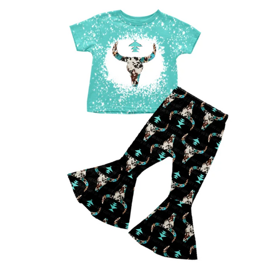 8.28 Baby Girls Western Aztec Cow Cactus 2pcs Pants Clothing Sets preorder(moq 5)