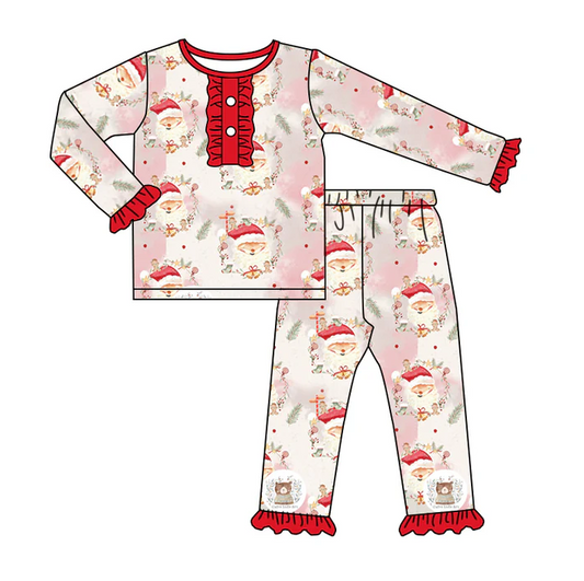 8.28 Baby Girls Christmas Santa Red Pjamas 2pcs Clothing Sets preorder(moq 5)