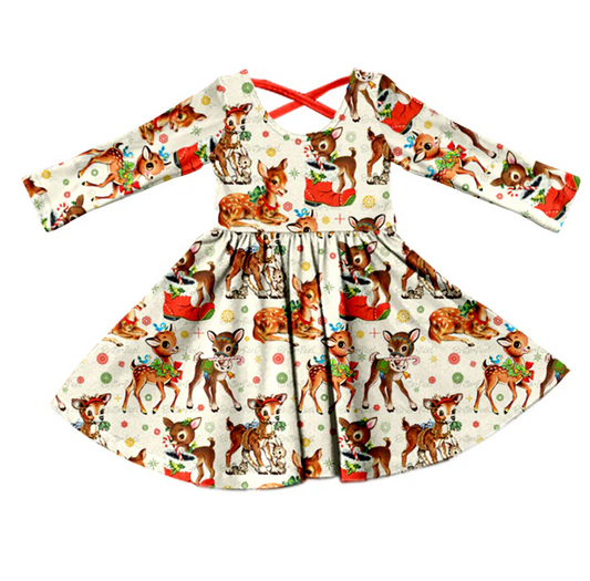 8.28 Baby Girls Christmas Deer knee length Dresses preorder(moq 5)