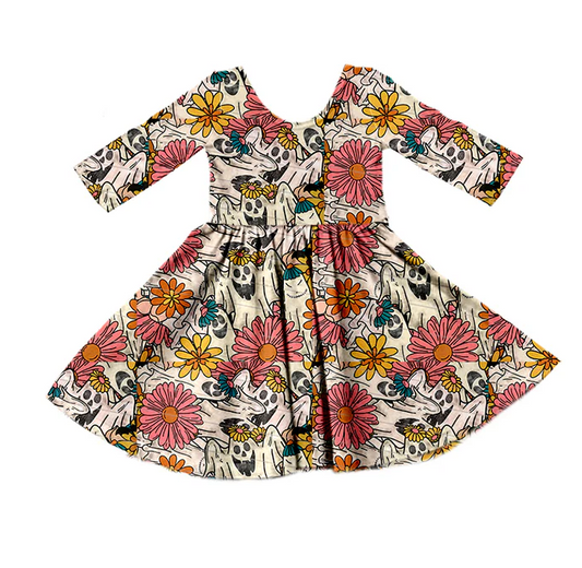 8.28 Baby Girls Fall Ghost Flowers knee length Dresses preorder(moq 5)