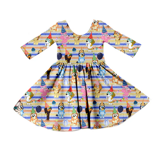 8.28 Baby Girls Birthday Cartoon Dogs knee length Dresses preorder(moq 5)