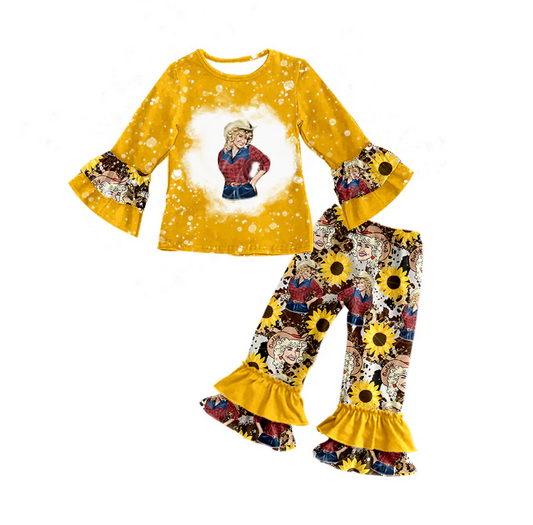 8.28 Baby Girls Sunflower Singer Long Sleeve Tee Shirt Pants 2pcs Sets Clothing preorder(moq 5)