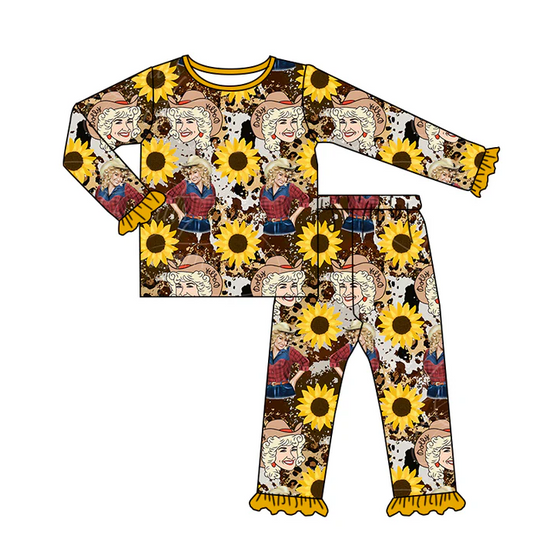 8.28 Baby Girls Sunflower Singer Long Sleeve Tee Shirt Pajamas 2pcs Sets Clothing