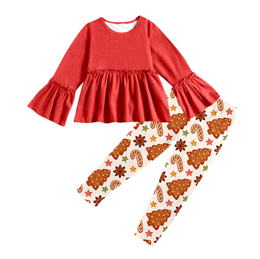 8.28 Baby Girls Red Tunic Long Sleeve 2pcs Christmas Tree Legging Clothing Sets preorder(moq 5)