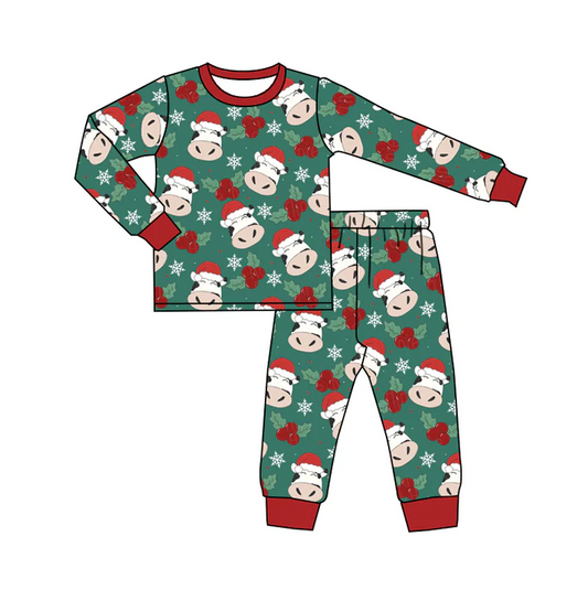 8.29 Baby Kids Christmas Cows Long Sleeve Top Pants Pajamas Sets preorder(moq 5)