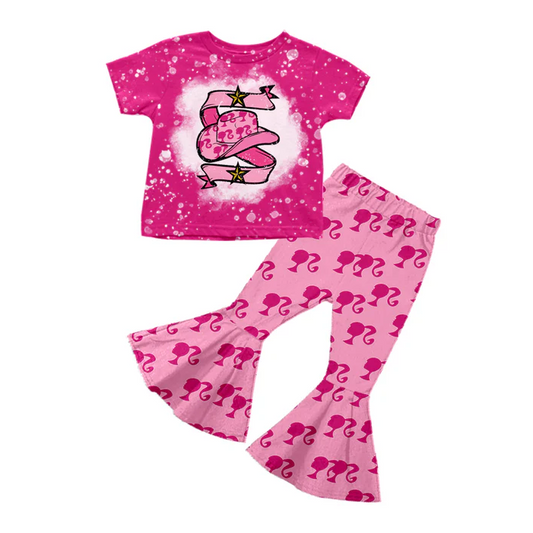8.29 Baby Girls Pink Doll Western Short Sleeve Top Bell Pants Sets preorder(moq 5)