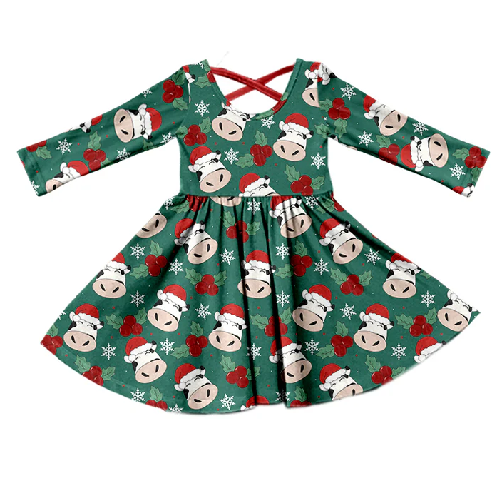 8.29 Baby Girls Christmas Cows Red Hats Twirl Dresses preorder(moq 5)