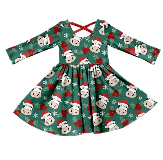 8.29 Baby Girls Christmas Cows Red Hats Twirl Dresses preorder(moq 5)