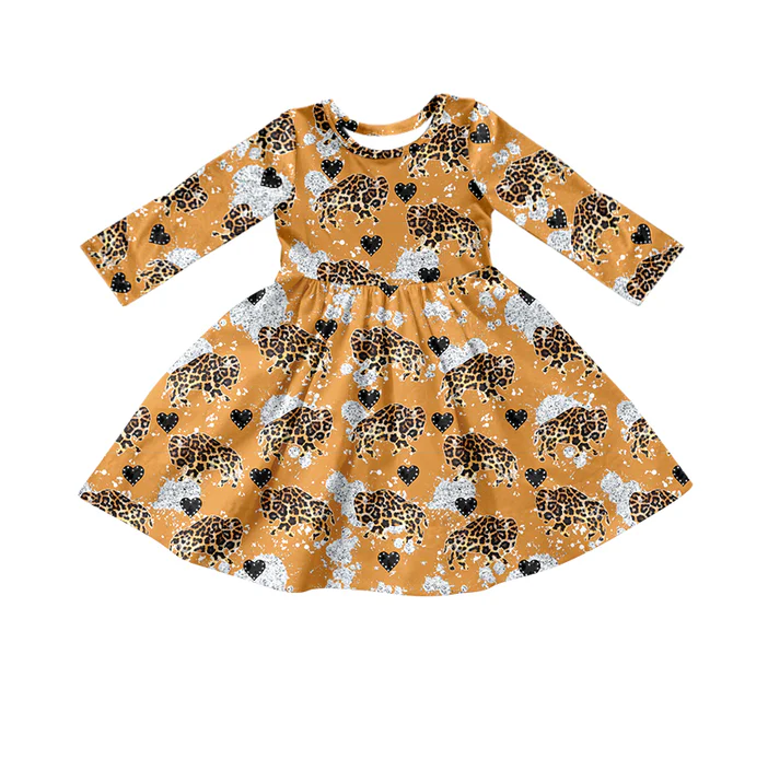 8.29 Baby Girls Leopard Cow Mustard Dresses preorder(moq 5)