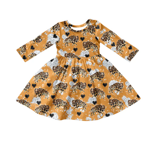 8.29 Baby Girls Leopard Cow Mustard Dresses preorder(moq 5)