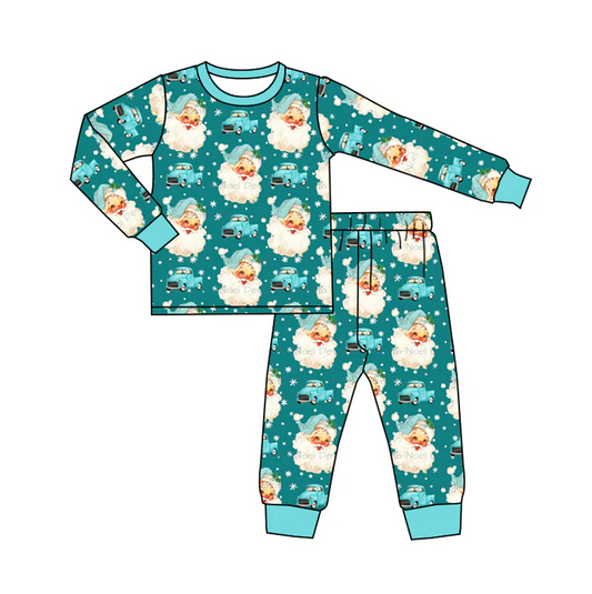 8.29 Baby Boys Christmas Santa Blue Long Sleeve Top Jammies Pajamas Sets preorder(moq 5)