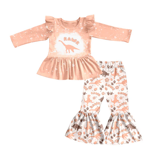 8.29 Baby Girls Pink Dinosaur Tunic Top Bell Pants Clothes Sets preorder(moq 5)