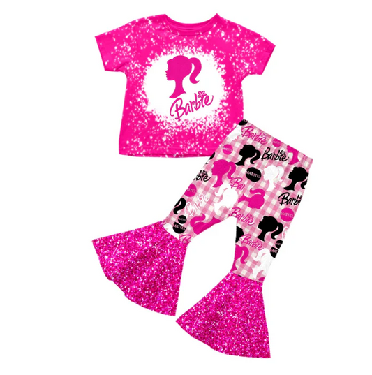 8.29  Baby Girls Pink Doll Bleached Top Bell Pants Clothes Sets preorder(moq 5)