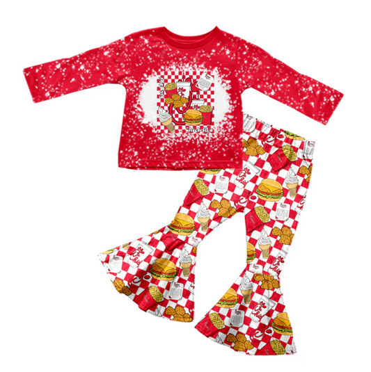 8.29  Baby Girls Red Hambergur Top Bell Bottom Pants Sets preorder(moq 5)