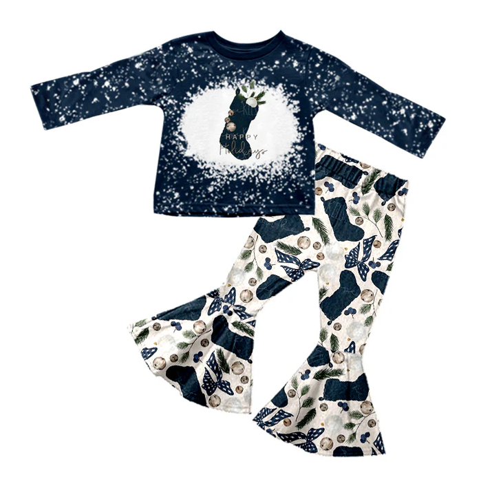 8.29  Baby Girls Christmas Socks Top Bell Bottom Pants Sets preorder(moq 5)