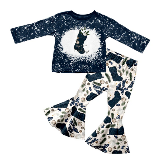 8.29  Baby Girls Christmas Socks Top Bell Bottom Pants Sets preorder(moq 5)