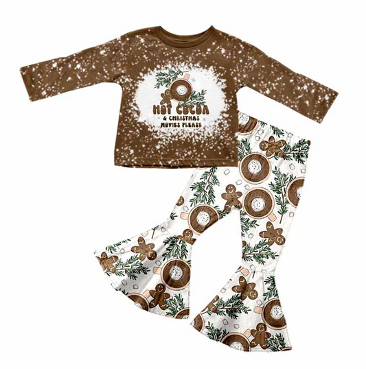 8.29 Baby Girls Christmas Gingerbread Coffee Bell Pants Clothes Sets preorder(moq 5)