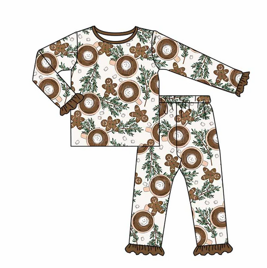 8.29 Baby Girls Christmas Gingerbread Coffee Pants Pajamas Sets preorder(moq 5)