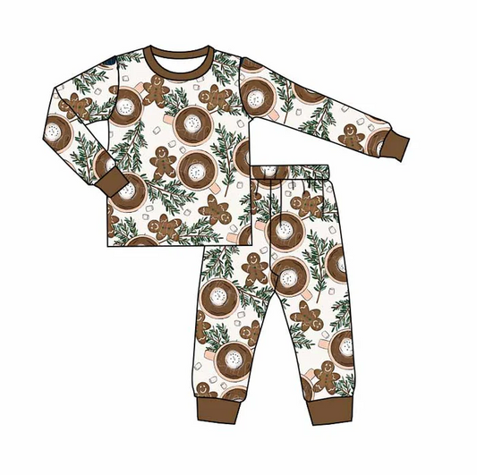 8.29 Baby Boys Christmas Gingerbread Coffee Pants Pajamas Sets preorder(moq 5)