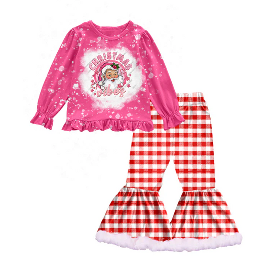 8.29 Baby Girls Christmas Vibes Shirt Red Checkered Bell Bottom Pants Sets preorder(moq 5)