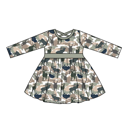 8.29 Baby Girls Camo Deer Back Cross Knee Length Dresses preorder(moq 5)