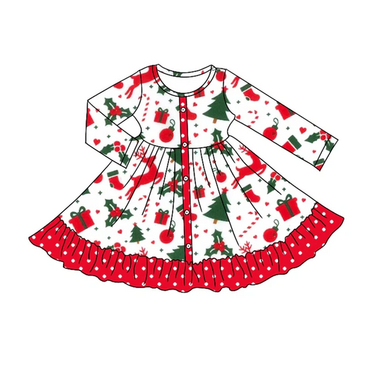 8.29 Baby Girls Christmas Tree Deer Ruffle Knee Length Dresses preorder(moq 5)