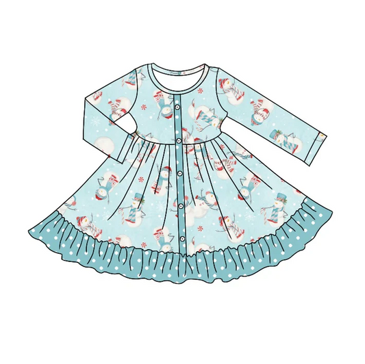 8.29 Baby Girls Winter Snowman Knee Length Dresses preorder(moq 5)