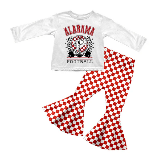 8.29 Baby Girls Football Elephant Tee Top Checkered Pants Clothes Sets preorder(moq 5)