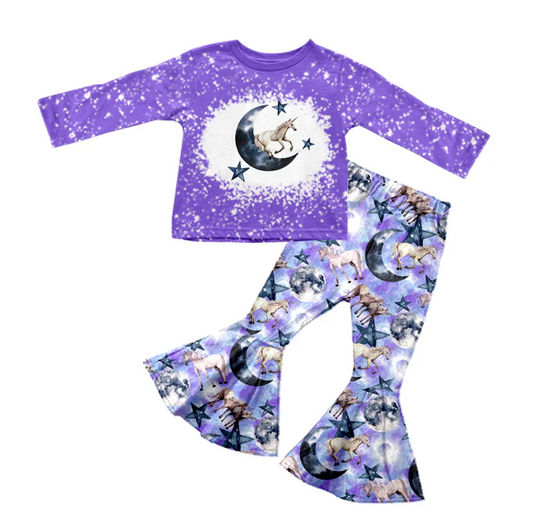 8.29 Baby Girls Purple Unicorn Horse Tee Top Pants Clothes Sets preorder(moq 5)