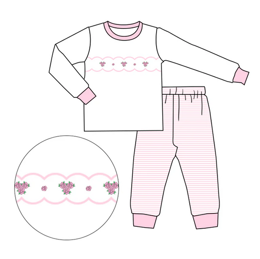 8.29 Baby Girls White Pink Flowers Tee Top Pants Pajamas Clothes Sets preorder(moq 5)