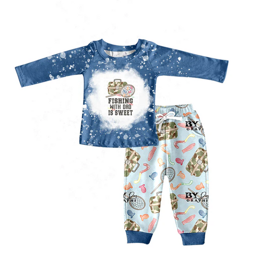 8.29 Baby Boys Camo Fishing Tee Top Pants Clothes Sets preorder(moq 5)