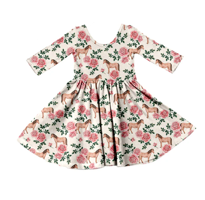 8.30 Baby Girls Western Horse Flowers Knee Length Dresses preorder(moq 5)