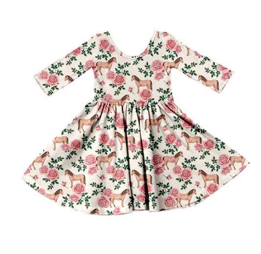 8.30 Baby Girls Western Horse Flowers Knee Length Dresses preorder(moq 5)