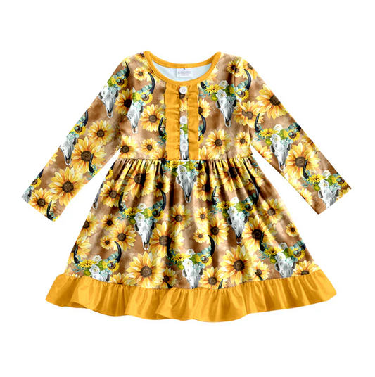 8.30 Baby Girls Sunflowers Cows Knee Length Dresses preorder(moq 5)