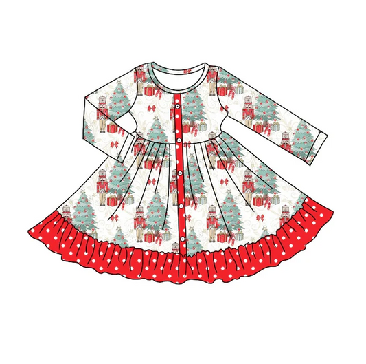 8.30 Baby Girls Christmas Tree Soldier Knee Length Dresses preorder(moq 5)