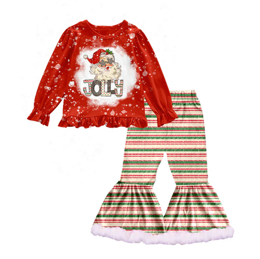 8.30 Baby Girls Christmas Red Jolly Tee Top Stripes Pants Sets preorder(moq 5)