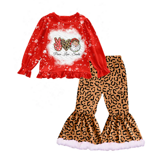 8.30 Baby Girls Christmas Red Santa Tee Top Leopard Pants Sets preorder(moq 5)