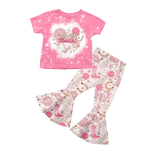 8.30 Baby Girls Pink Cowgirl Tee Top Bell Bottom Pants Sets preorder(moq 5)