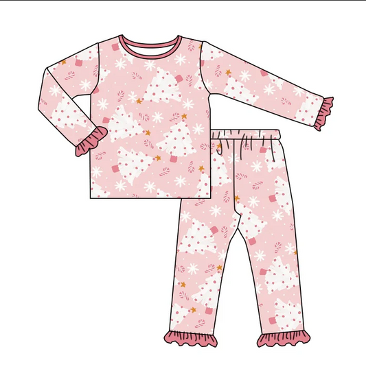 8.30 Baby Girls Christmas Tree Pink Tee Top Pants Pajamas Sets preorder(moq 5)