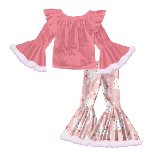 8.30 Baby Girls Velvet Pink Top Christmas Tree Pants Clothes Sets preorder(moq 5)