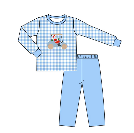 8.30 Baby Boys Christmas Santa Cars Checkered Tee Top Pants Clothes Sets preorder(moq 5)