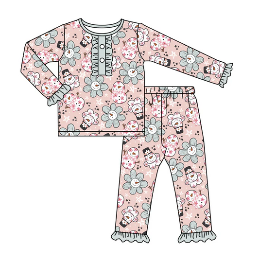 8.30 Baby Girls Snowman Flowers Pants Pajamas Clothes Sets preorder(moq 5)