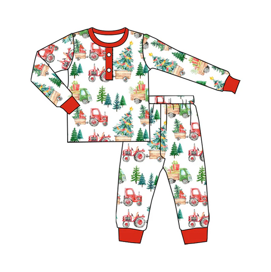8.30 Baby Boys Christmas Tree Tractor Pants Pajamas Clothes Sets preorder(moq 5)