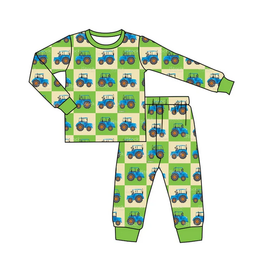 8.30 Baby Boys Blue Tractor Long Sleeve Pants Pajamas Clothes Sets preorder(moq 5)
