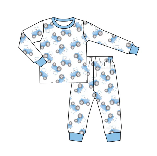 8.30 Baby Boys Blue Tractor Long Sleeve Pants Pajamas Clothes Sets preorder(moq 5)