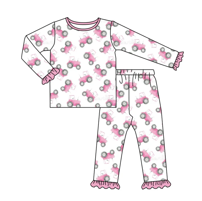 8.30 Baby Girls Pink Tractor Long Sleeve Pants Pajamas Clothes Sets preorder(moq 5)