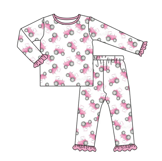 8.30 Baby Girls Pink Tractor Long Sleeve Pants Pajamas Clothes Sets preorder(moq 5)